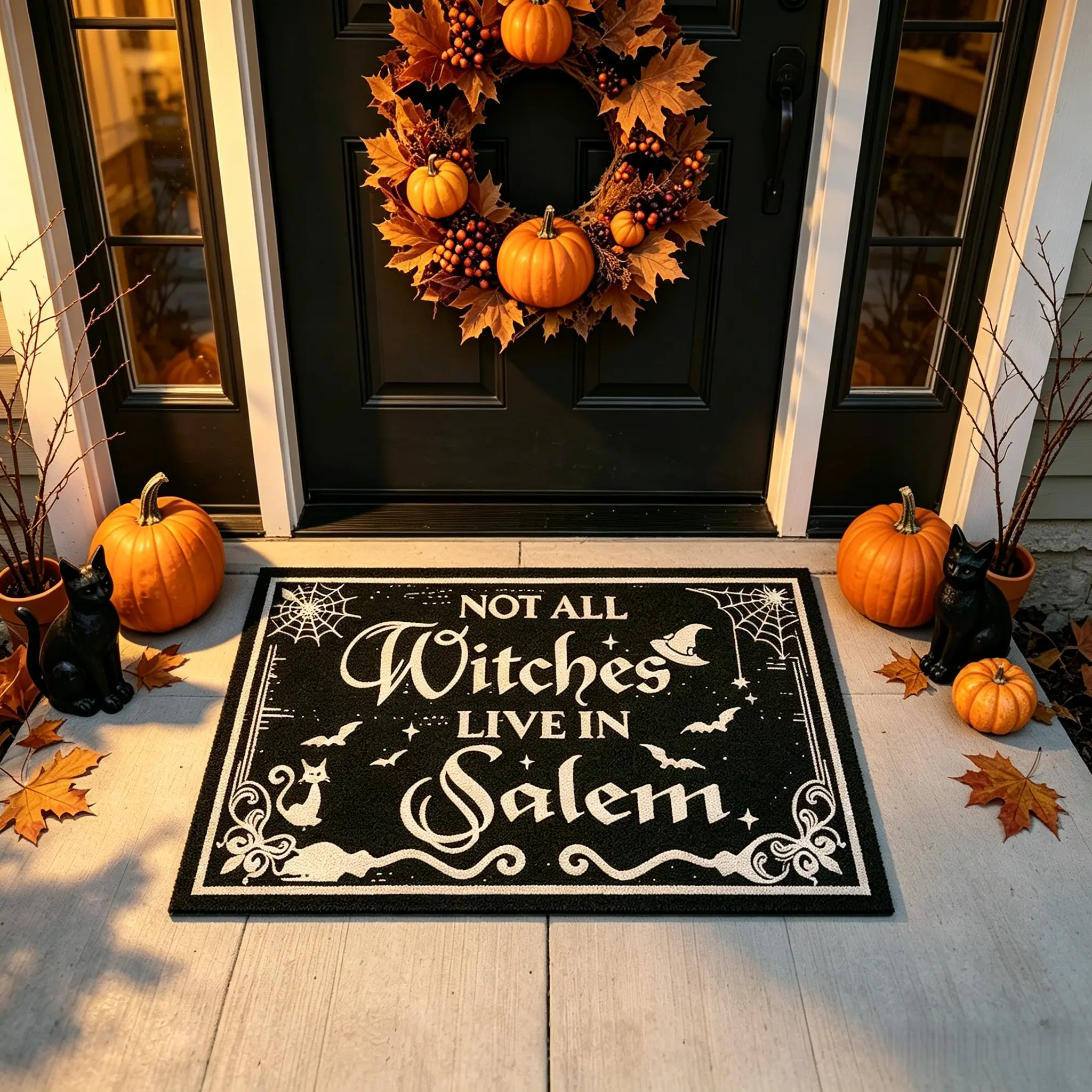 Not All Witches Live In Salem Funny Halloween Doormat - Spooky Gothic Witch  Doormat, Halloween Front Porch Decor