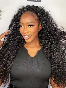 Synthetic Half Wig Long Water Wave 3 In 1 Black Half Wigs for Black Women Seamless Flip Over Glueless Beginner Friendly Deep Wavy Curly Wigs for Daily Use Synthetic Wavy Hair