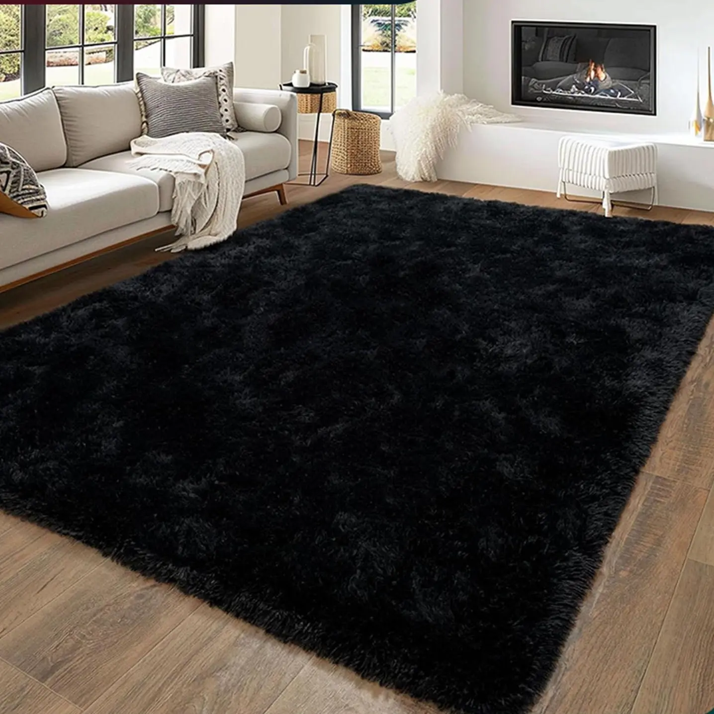 【Summer Sale Deals】【Moving Season】REZUTAN Premium Microfiber Shaggy Area Rug for Living Room & Bedroom Machine Washable Non-Slip Memory Foam Padding Nursery & Kids Room Decor ，Fluffy 1.4-inch High Pile