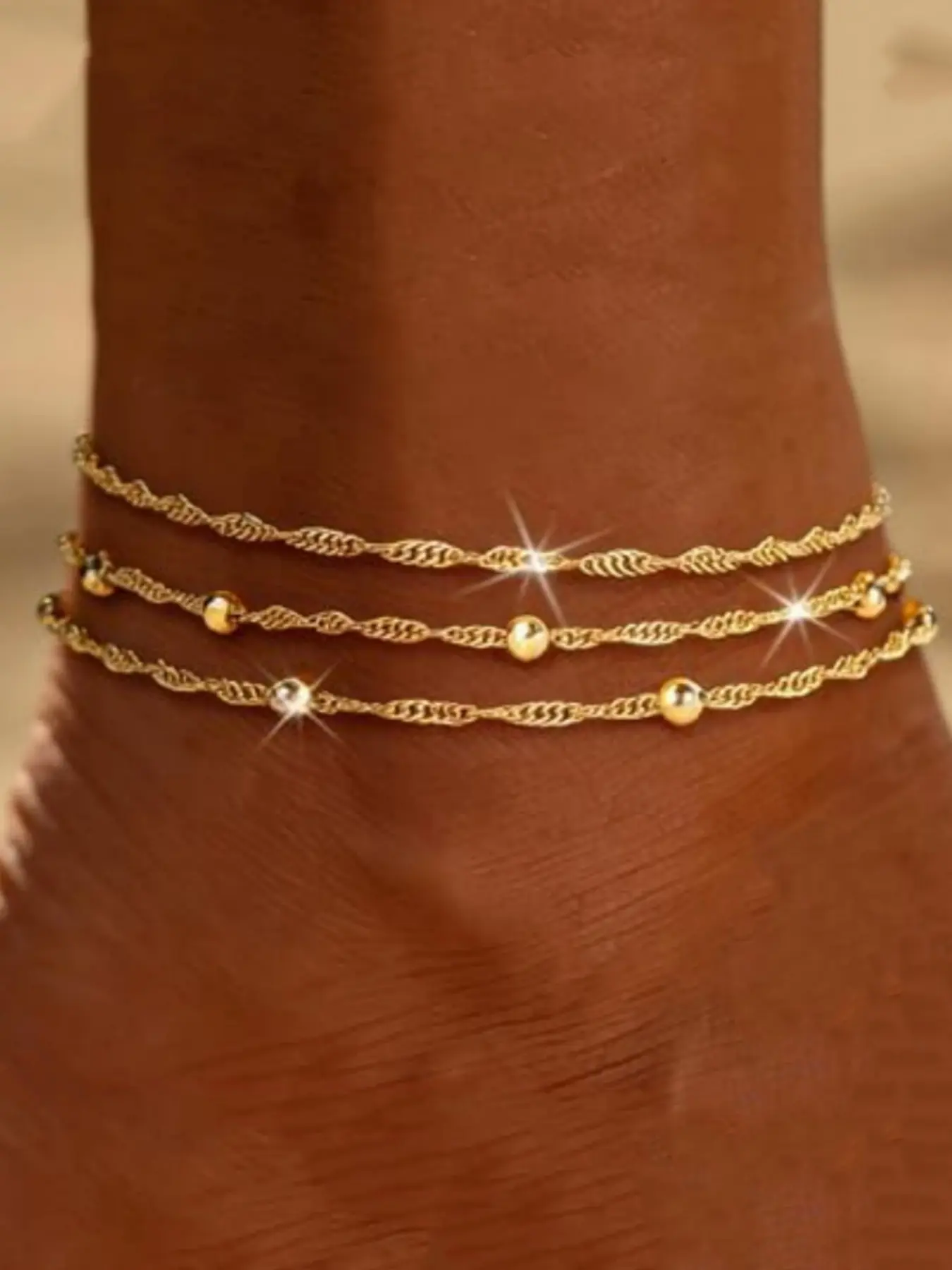 Fashion Chain Ankle Bracelets for Women & Girls Twisted Beaded Design Stackable Anklet Delicate Jewelry Trendy Jewelry Perfect for Engagement Weddings Party, Daily Wear Anniversary Gift
