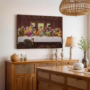 The Wacky Last Supper Poster Canvas Print Wall Decor, Burger Art Decor, Funny Jesus Art, Home Kitchen Living Room Bedroom Wall Decor