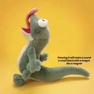 Green Sounding Lizard Abstract Funny Doll Figurine Cuddly Soft Stuffed Animal Decoration Tongue Sticking With Magnetic Attraction Children's Toy Birthday Gift