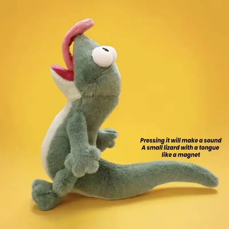 Cute Stuffed Animal Green Abstract Sounding Lizard Doll - Cuddly Soft, Magnetic Tongue Sticking, Home Decoration, Kids Party Stuffed Animal Party Gifts, Birthday Gifts Idea for Children