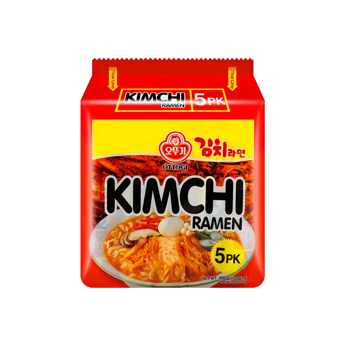 OTTOGI Korean Kimchi Ramen 5 Pack - Spicy Instant Noodles, Authentic Korean Flavor, 120g per pack
