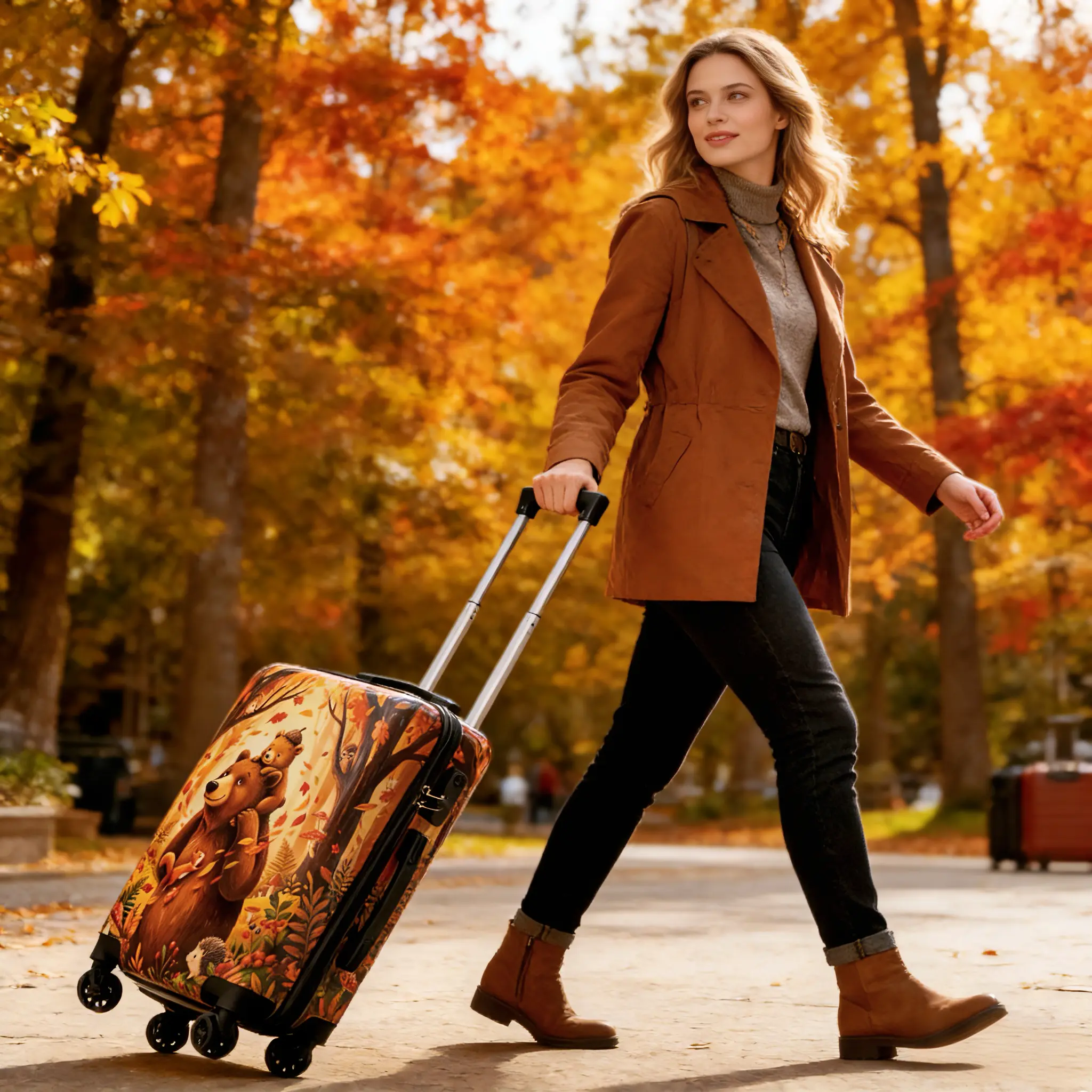 20-Inch Carry On Luggage, Cute Bear Print Hardshell Spinner Suitcase for Travelers, Lightweight 33L for Short Trips with TSA Lock, Push-Button Handle & Cover, 5.95 Lbs, Spinner Wheels, Printed Shell, Cute Look