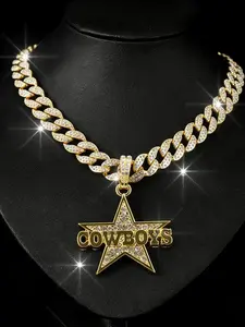 Cowboy Star Hip Hop Pendant Chunky Chain Necklace Alloy Cubic Zirconia Western Style Statement Jewelry for Men Women