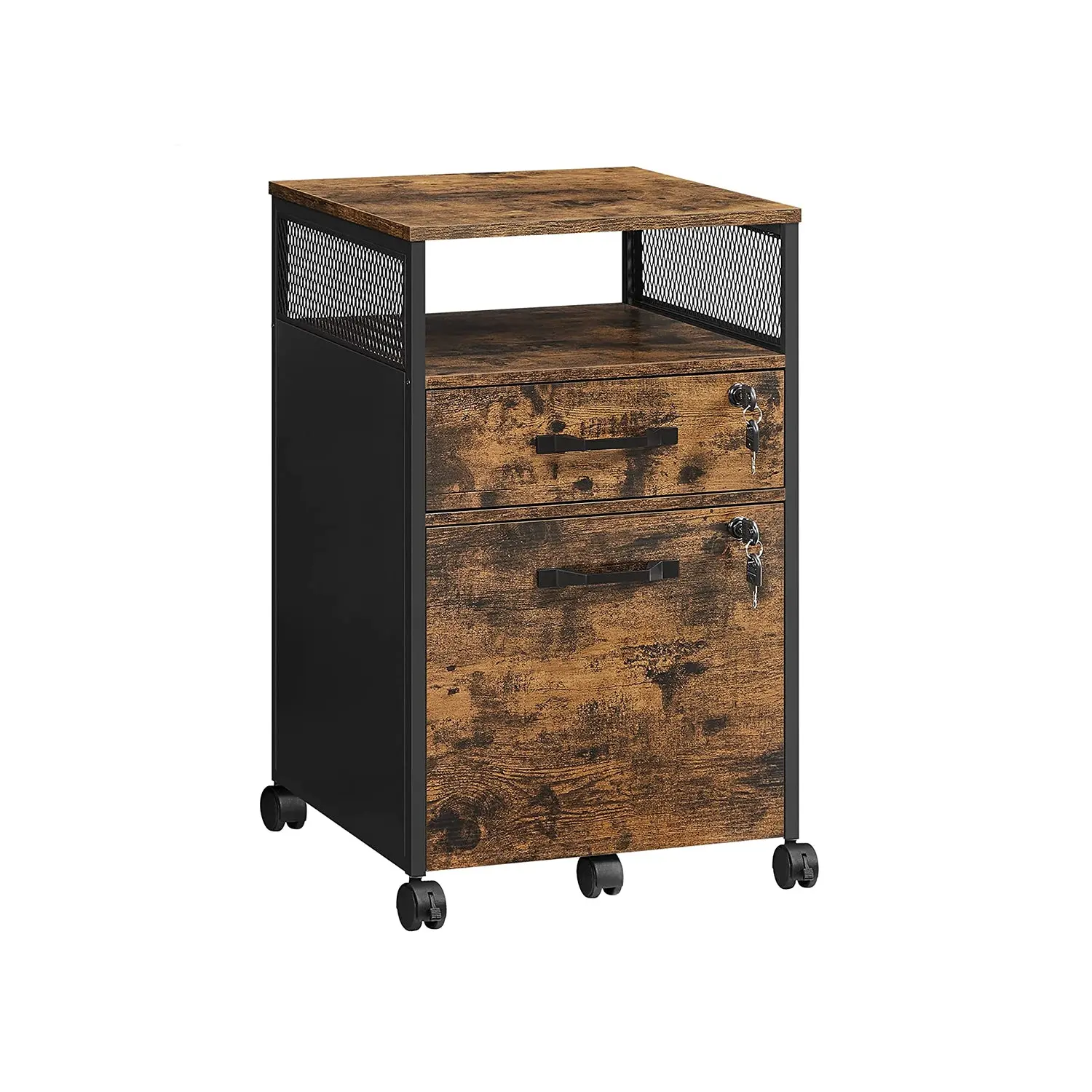 VASAGLE Mobile File Cabinet on Wheels - 2 Lockable Drawers, Home Office Furniture, Office Furniture, Single Unit, Requires Setup, Wheeled Base
