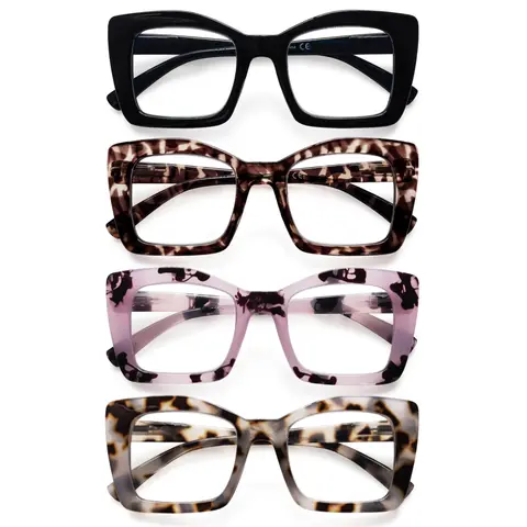 DEAAOK 4 Pack Cat Eye Frames Women's Reading GlassesComputer and Cell Phone Readers Anti-Blue Light BlockingProtects Eyes from Blue Light Spring Hinges