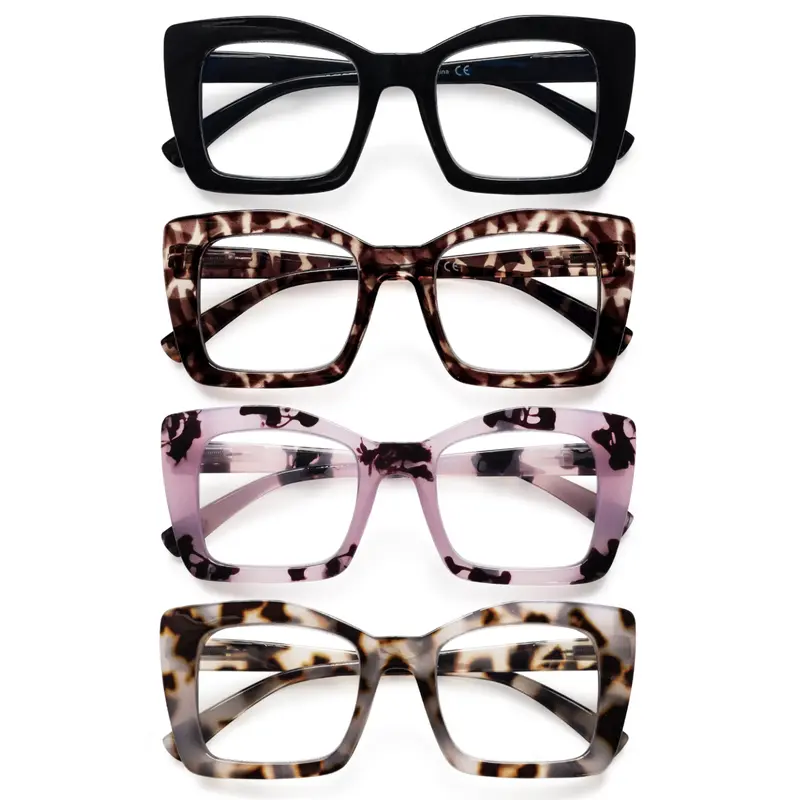 DEAAOK 4 Pack Cat Eye Frames Women's Reading GlassesComputer and Cell Phone Readers Anti-Blue Light BlockingProtects Eyes from Blue Light Spring Hinges