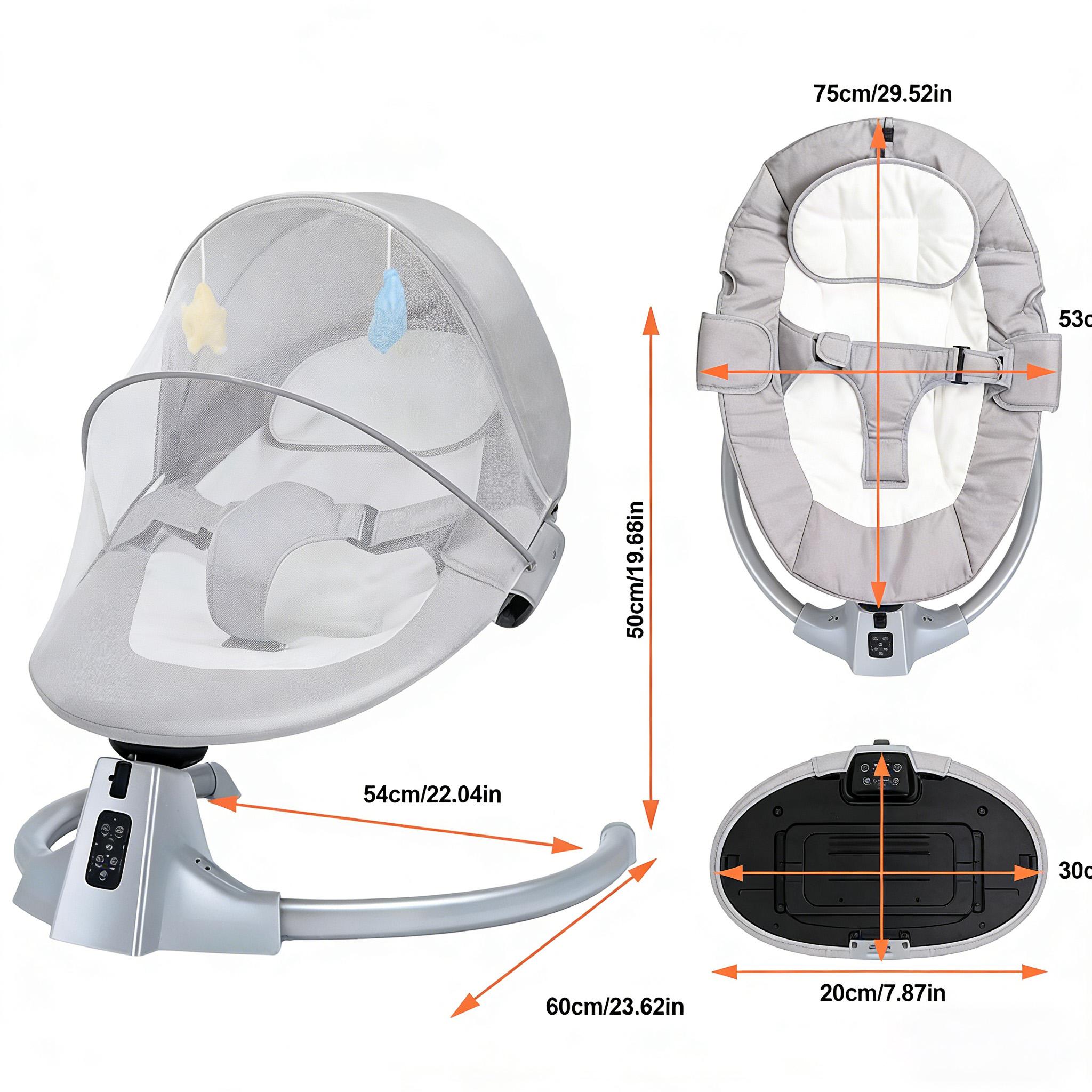 5-speed adjustable baby electric swing, portable anti-recline newborn rocking chair