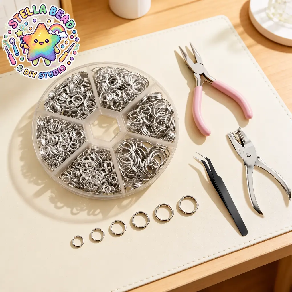 Stellabead Perler-Melty Bead Keychain Starter Kit - 1.5mm/3mm Hole Punches, Jump Rings, Pliers, Tweezers | Complete DIY Fuse-Bead Accessories for Mosaic Making