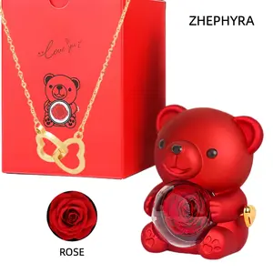 Rotating Rose Bear Necklace Gift Box - Romantic Eternal Flower Style Jewelry Set, Valentine's Day/Christmas/Birthday Gift, Elegant Present for Girlfriend/Best Friend,Rose Bear Jewelry Gift Set ,Elegant Birthday Gift for Girlfriend, Love Knot Necklace