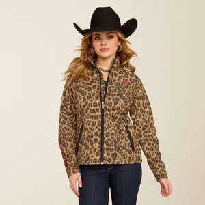 Ariat Women's Team Soft Shell Leopard Print Jacket - Breathable Design, Wind & Water Resistant, Zippered Hand Pockets, Style No. 10053013 - Coats Comfort Fabric