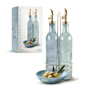 COOK WITH COLOR Glass Olive Oil Bottle Dispenser - 2 Pack- 17oz Oil and Vinegar Cruet - Olive Oil Carafe Decanter for Kitchen