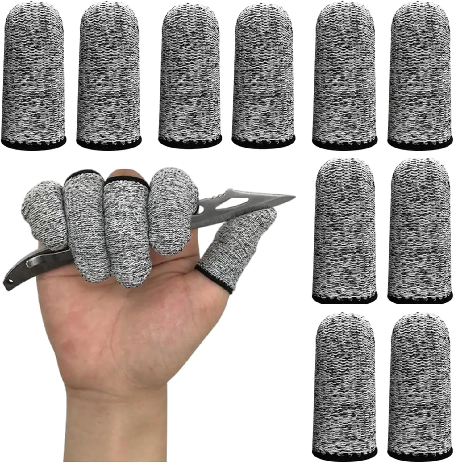 Cut Resistant Finger Cots 5-Level Abrasion Resistant Thumb and Fingertip Protectors 10pcs (5 Pairs) Gray Finger Protection Sleeves for Industrial Cutting Tasks