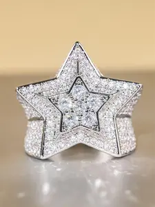 Star Design Rhinestone Decorated Ring, Fashion Accessories for Women & Girls, Trendy All-match & Exquisite Jewelry for Birthday Gift