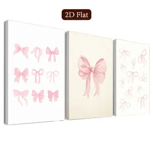 3 Piece Ribbon Framed Wall Art Set, Watercolor Bow Canvas Poster, Elegant Design, Romantic Style, Home Decor for Living Room, Bedroom, Office