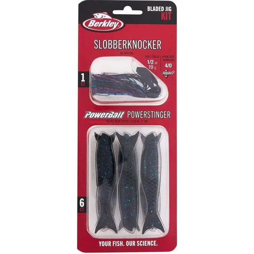 7-Piece Bladed Jig Kit for Fishing, 1/2 oz Hard-Knocking Jig with 6 Soft Plastic 4.5" Honeycomb Baitfish Trailers, Fishing Tackle Kit, Artificial Fishing Lure