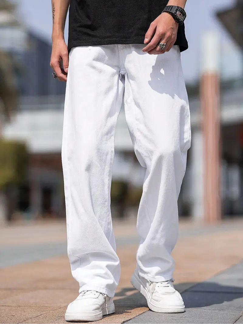 White wide leg jeans men - TikTok Shop