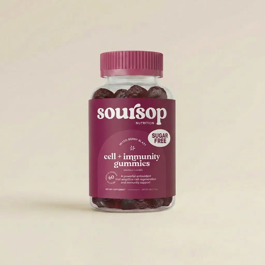 Soursop Nutrition Cell + Immunity Gummies Zero sugar, Vitamin C Echinacea Elderberry Daily Wellness Support for Immune Function and Healthy Aging Dietary Supplement