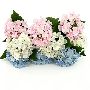 Hydrangea Artificial Flowers 6pcs, Faux Blue Silk Hydrangea with Stems, Fake Flowers for Table Centerpiece, Home Wedding Party Decor