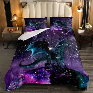 Feelyou Purple Nebula Outer Space Duvet Cover Set - Breathable Bedroom Bed Set with Mysterious Trippy Design & Safari Wildlife Animals Print, Bed Sets