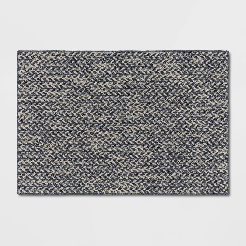 2'6"x3'8" Washable Weave Herringbone Accent Rug Indigo - Threshold: Tufted Skid-Resistant Indoor Use