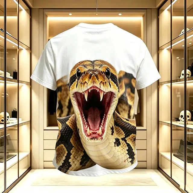 Fierce Roaring Python Graphic Top, Wild Reptile Unique Holiday Gift Tshirt For Men, Couples Casual Tee All Year Round sohochic Crewneck Breathable
