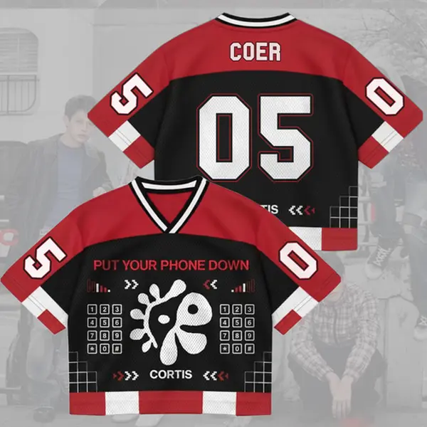 Cortis Put Your Phone Down Cortis Tour Mixed Jersey Fan Edition Casual Streetwear Gift For Concert Lovers, Music Lover Football Jersey Crop Top Shirt Concert Fan Fashion