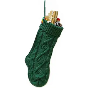 Christmas Stockings Cable Knit Stocking Christmas Decorations Goodie Bags Gift Fireplace Xmas Tree Stocking Ornaments for Holiday Family Friends (Green, Length 18",Pack of 1)