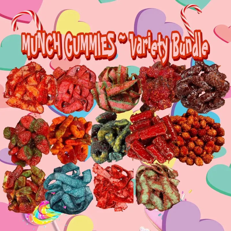 Munch Gummies ~  Variety Bundle ( comes with sour belts cherries rellerindos etc)