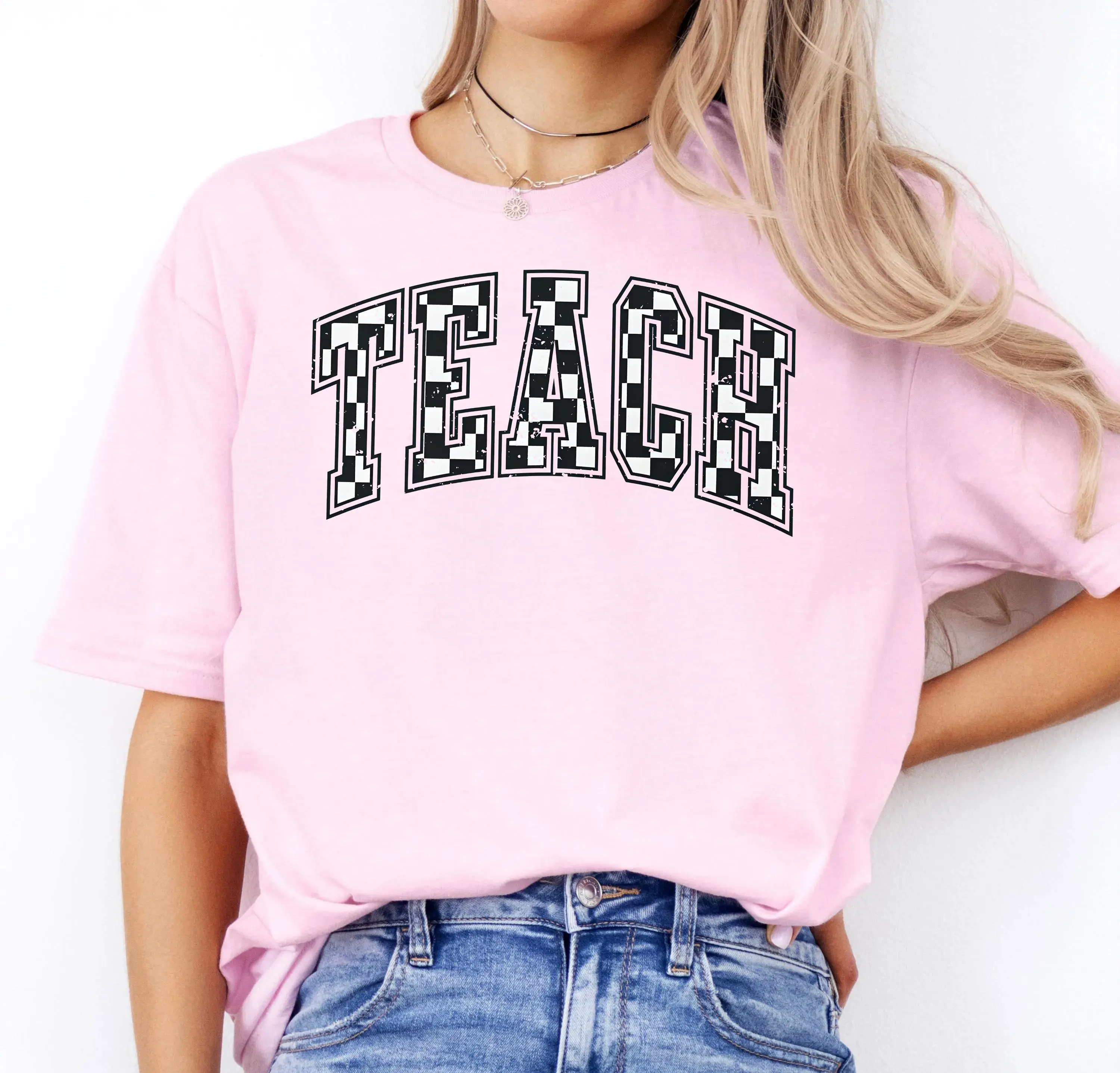 Checkered Teacher Short Sleeve T-SHIRT OR Sweatshirt , Teacher Appreciation T-Shirt, New Teacher Shirt, Student Teacher Shirt, Teach tee Cotton Fabric
