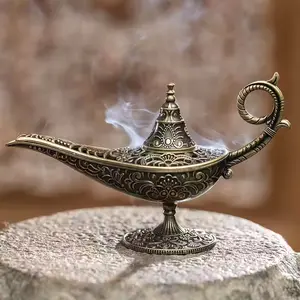 1 Magic Lamp Alloy Incense Burner, 4.6in Aromatherapy Scent Diffuser Stand, Living Room Decor Yoga Meditation Buddhist Home Decor Aromatherapy Burner Tea Ceremony Tabletop Ornament Ramadan Eid al-Fitr Valentine's Day Festive Gift