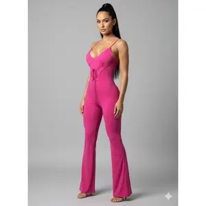 Viva Glam Bodycon Jumpsuit  Fuchsia with Front Lacing (Flared Style)