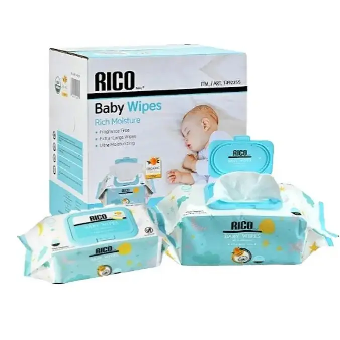 RICO Baby Wipes - 720-480-240 Count, Gentle Hydration, Unscented, Moisturizing, Safe for Babies, Soft Moisture Formula, Easy Access, Ideal for Daily Use, Korean Made, Fragrance-Free - Care