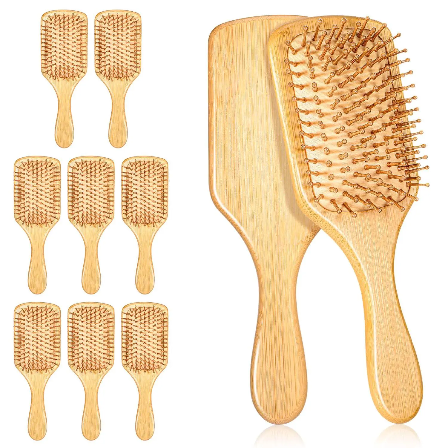 10 piece bamboo air cushion massage hair brush set, ergonomic handle with air cushion, suitable for long, curly, wet or dry hair, used for daily care and scalp massage, suitable for salons, home, travel, gift giving, Scalp Massage Comb