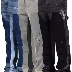 Jeans Men Painting Patch Baggy Stacked Jeans Fashion Work Wear Popular Stretch Patch Denim Stacked Flare Jeans Pants for Men