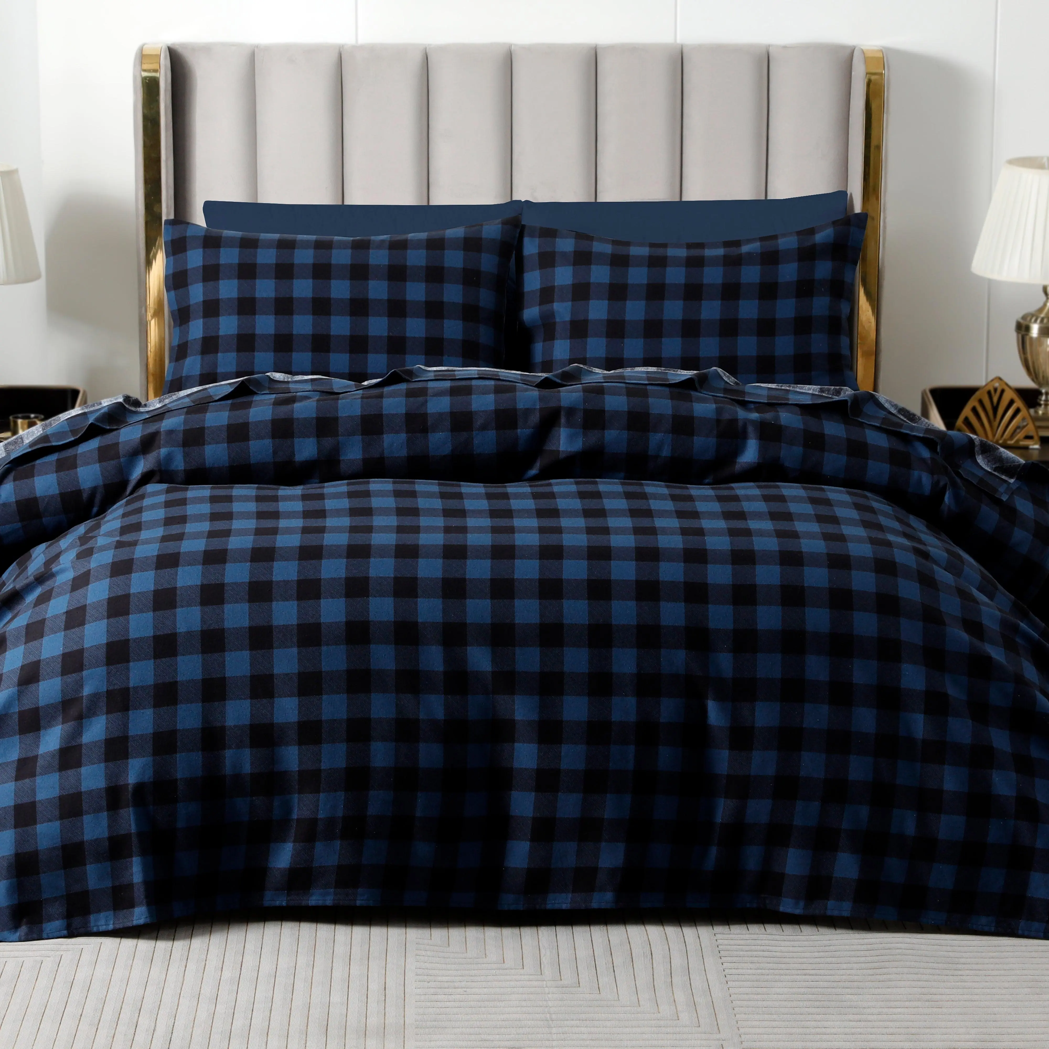 Elegant Comfort 4-Piece Buffalo Checkered 100% Turkish Cotton Flannel Sheet Set – Cozy Warm Bedding
