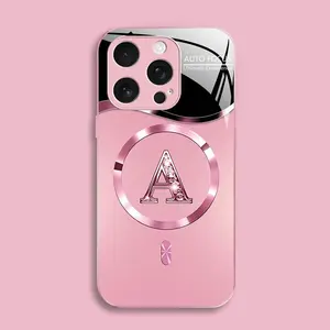 Suitable for [iPhone 16 Pro] high-end MagSafe phone case🥰, Luxury Personal Initial Magnetic Case Viral Bling Diamond Letter Cover #SummerVibes 952