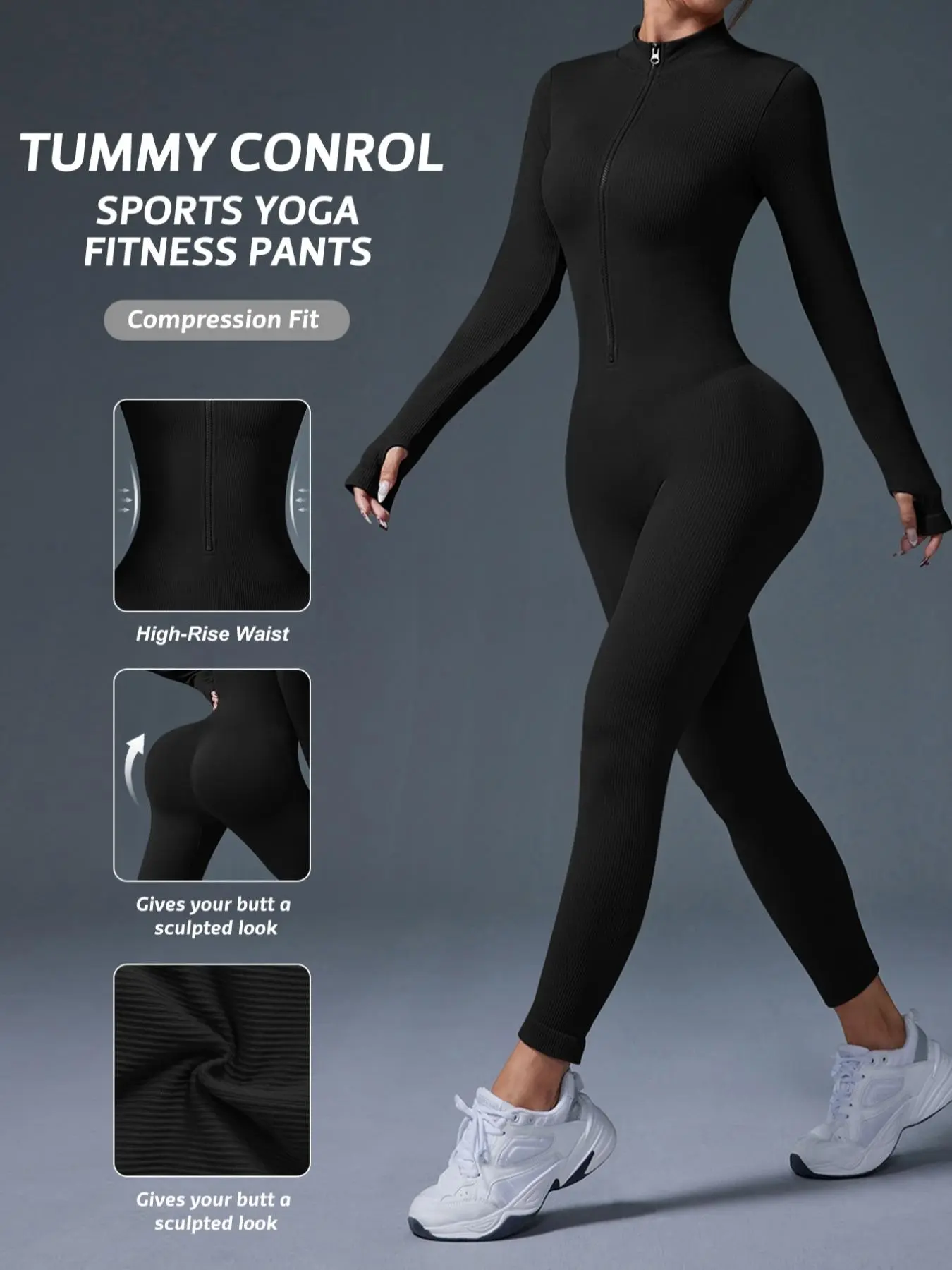 Women's Seamless Yoga Jumpsuit, Shaping Yoga Jumpsuit, Tight-Fitting Zip-Up Design, Soft Nylon Spandex Fabric, Ideal for Gym and Outdoor Activities, Sportswear Jumpsuits, High Compression Jumpsuit, Workout Fitness Jumpsuit, Stretchy Jumpsuit
