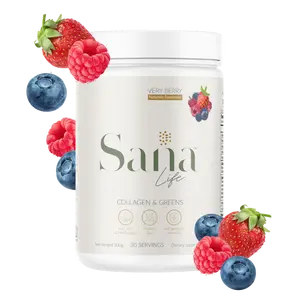 Sana Life Collagen & Greens Powder, Multi-Collagen Supplement with Hyaluronic Acid for Skin, Hair, Nail & Gut Health - 30 Servings (Very Berry) collagen