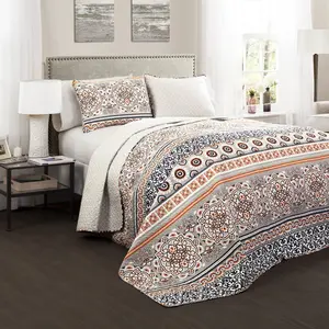 Lush Decor Nesco Stripe 3 Piece Quilt Set with Decorative Pillows and Coordinating Blanket in Elegant Design