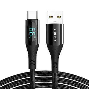 66W USB-C Fast Charging Cable, 2M Nylon Braided Type-C Charger Cord with LED Digital Display, 6A High Speed Charge & 480Mbps Data Sync, Heavy Duty Anti-Break Cable for iPhone 15/16, Samsung, Android, Perfect for Home, Office, Travel & Daily Use EAGET