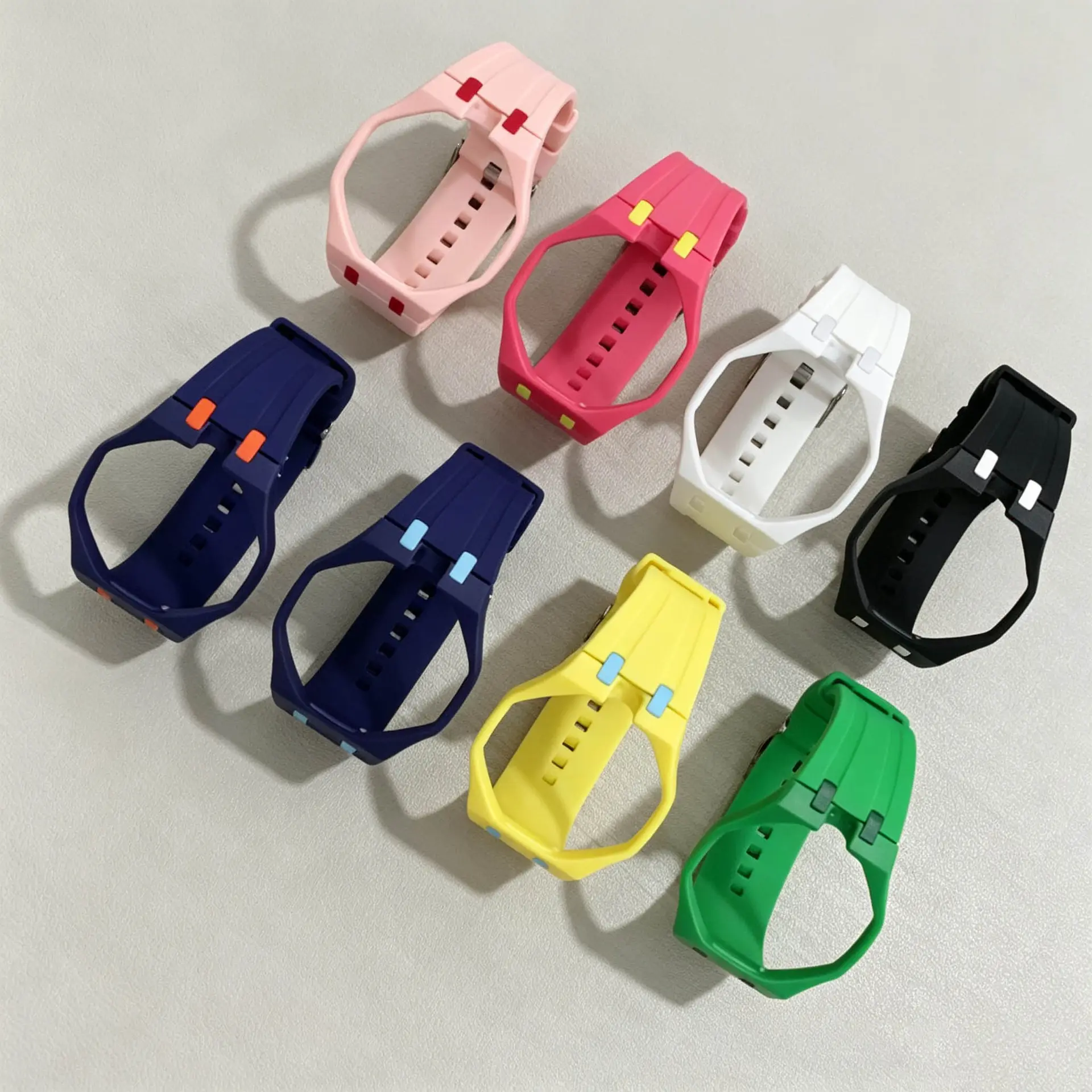 Fashion Octagonal Integrated Silicone Watch Strap, Contrast Color Design Replacement Wrist Band With Metal Buckle, Adjustable Length, Multiple Pastel Color Options For Daily Outfit Matching