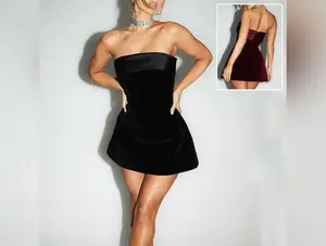 Ins Slim Tube-top Dress Fashion Zipper A-line Short Dresses Party Evening Clothing For Women