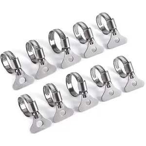 10-Piece Set of 304 Stainless Steel Hose Clamps, Adjustable Spiral Hose Clamps, Key type hose clamps for Plumbing, Automotive, Mechanical and More Applications.(Size:10-16mm【3/8"-5/8"】)