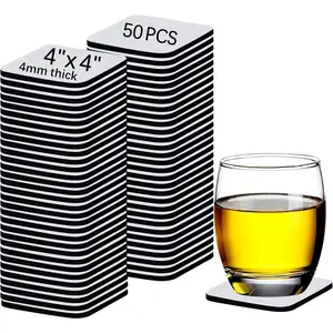 50 PCS Sublimation Blank Cup Coasters Bulk, 4x4 Inch Square Blank Cup Mat Rubber for Sublimation Transfer Heat Press Printing DIY Crafts