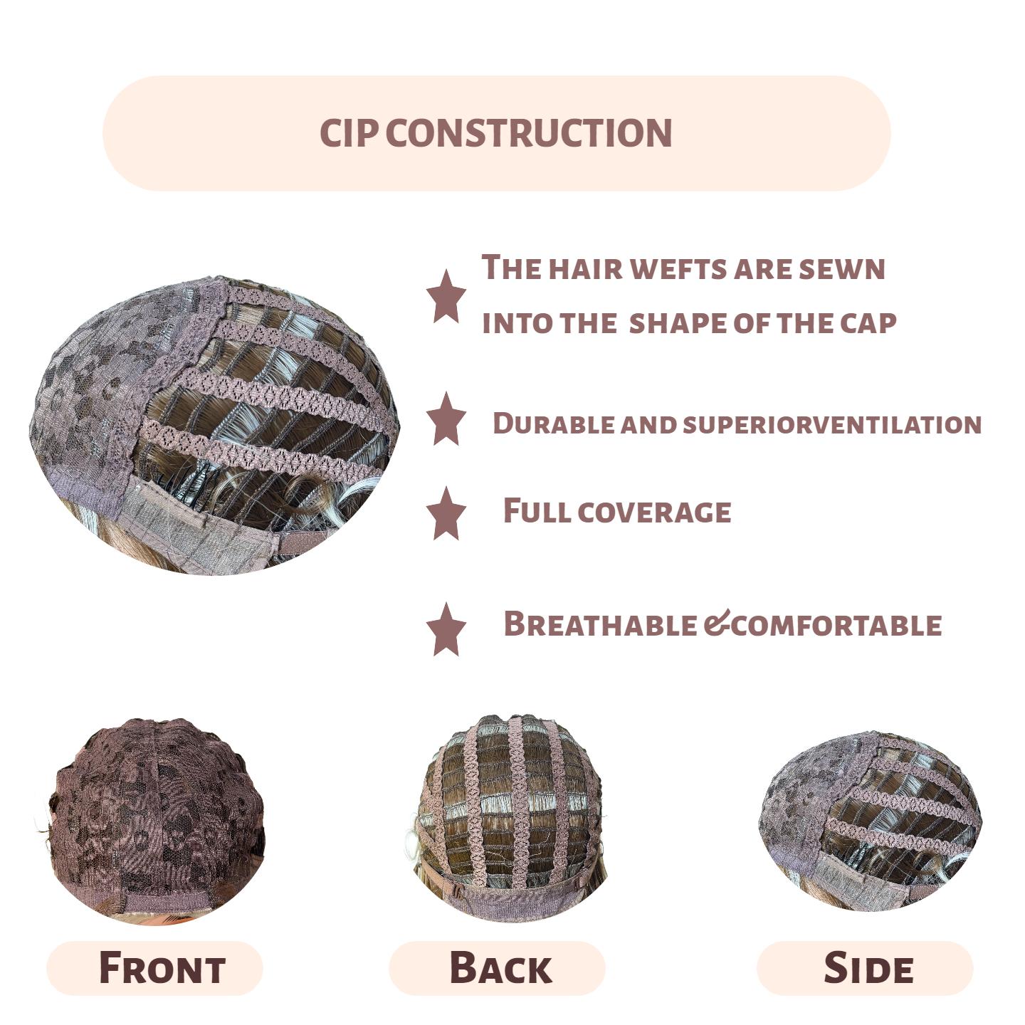 Piano-Color Wig — Women's Light Brown Wig with White Highlights, 19 Inches — Suitable for Daily Wear and Parties