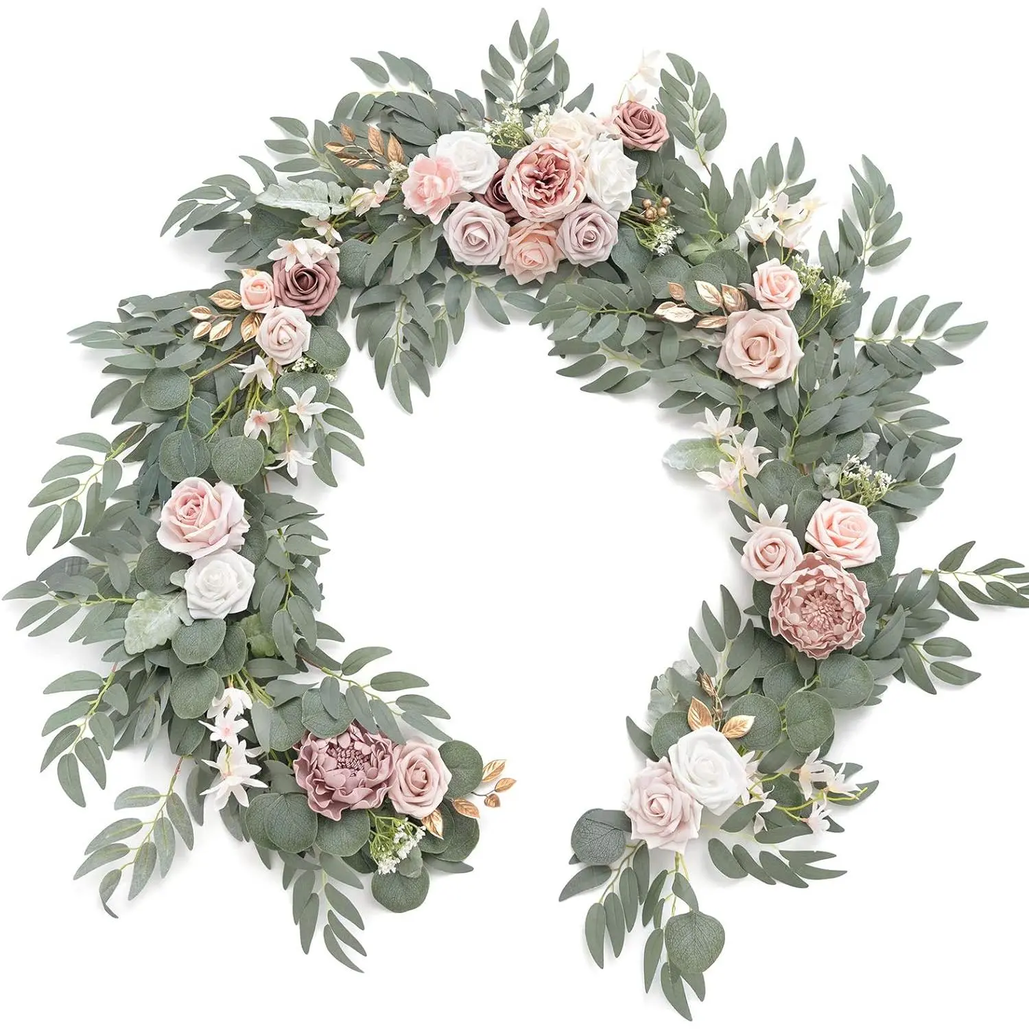 6FT Handcrafted Artificial Eucalyptus Leaf Garland with Peony Flowers, Dusty Rose Home Decor Ornaments, Ideal for Wedding Centerpieces, Perfect Gift for Bridal Events, Plants