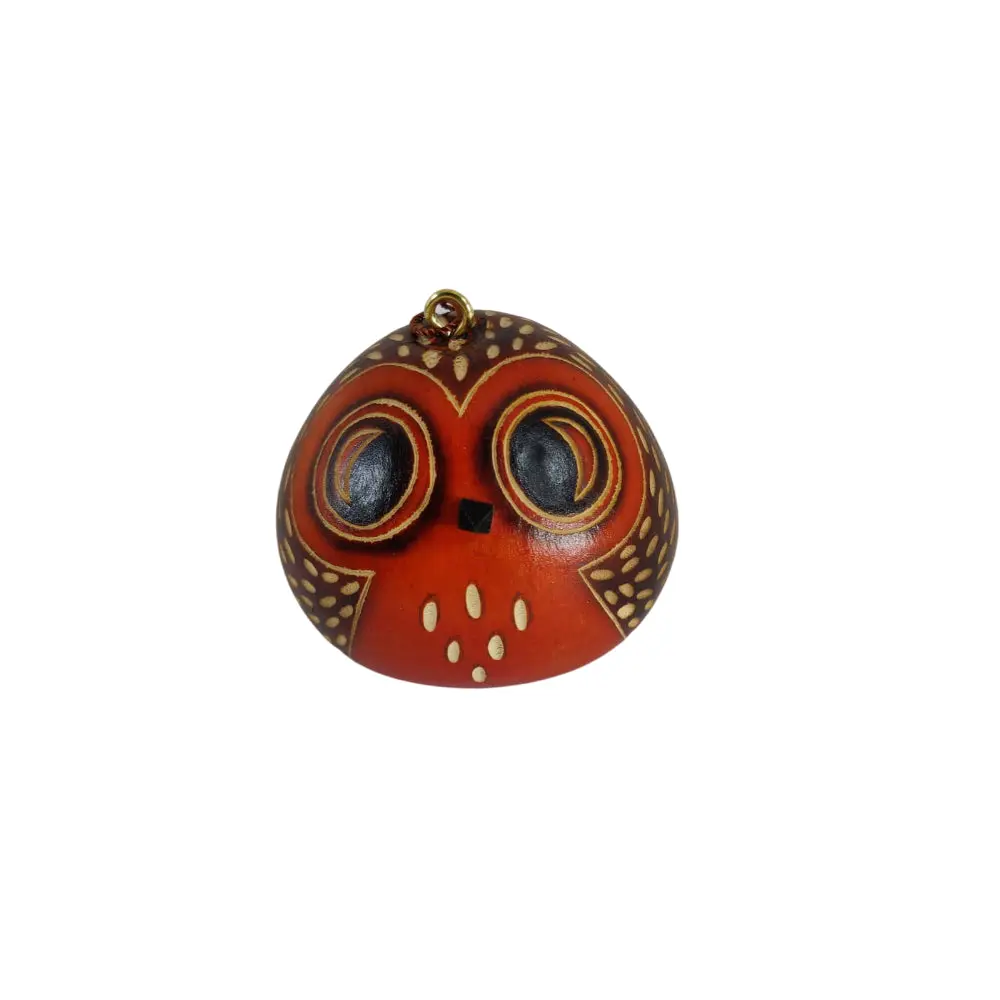 Handmade Peruvian Gourd Owl Christmas Ornament - Artisan-Carved Detail, 3" Tall Decorative Owl Motif, Andean Mountains Single Home Decor Add-On Gift for Home
